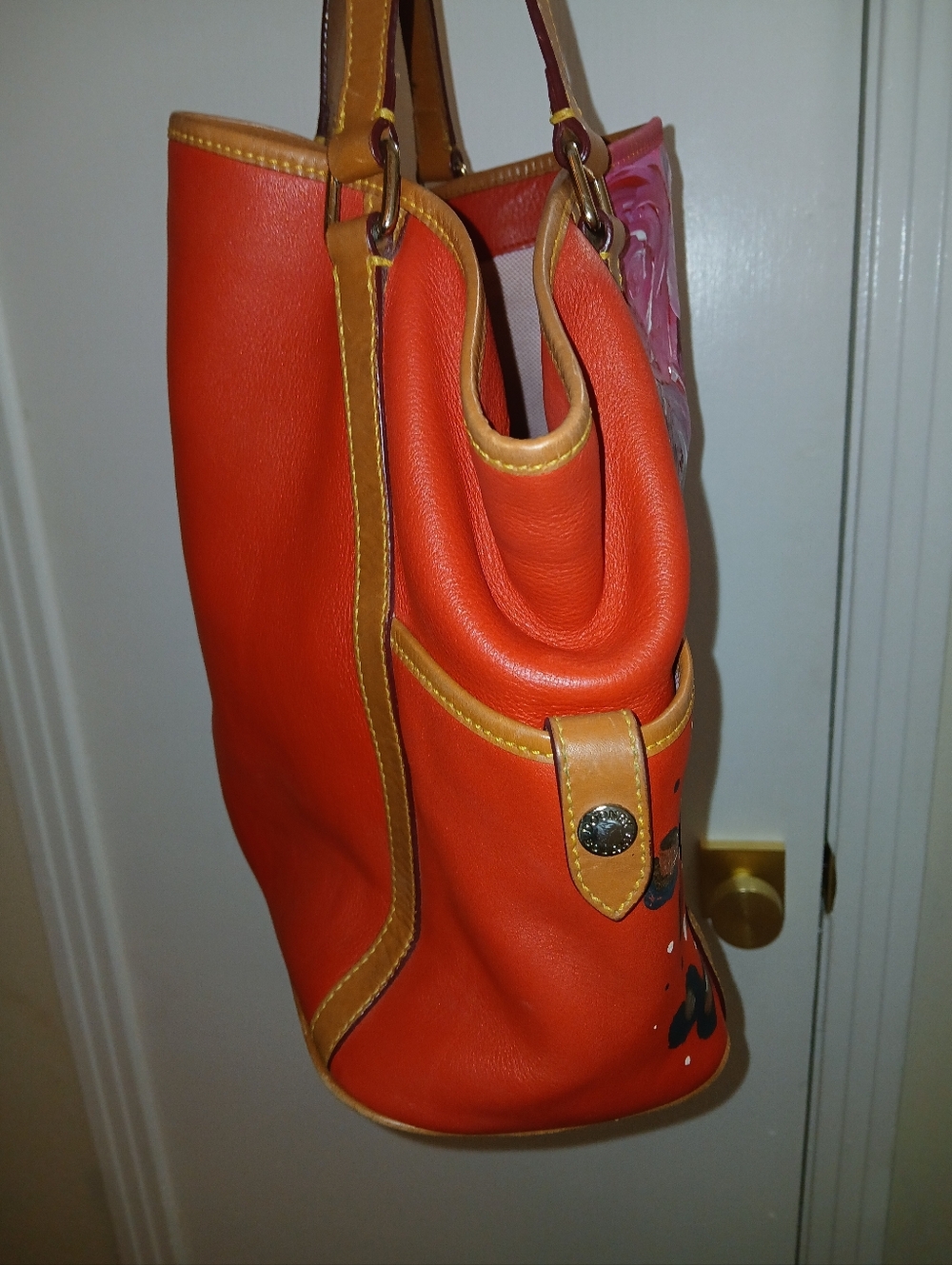 Dooney & Bourke Artist Hand-Painted Floral Tote Bag with Tan Trim - Picture 10 of 12